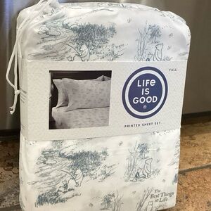 Berkshire White Sheet Set with Light Blue Scenic Print